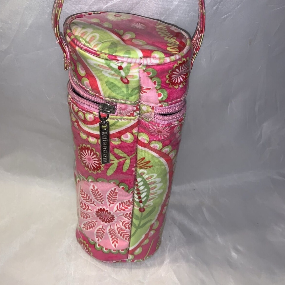 Pink and Green Baby Bottle Bag with Floral Design EUC
